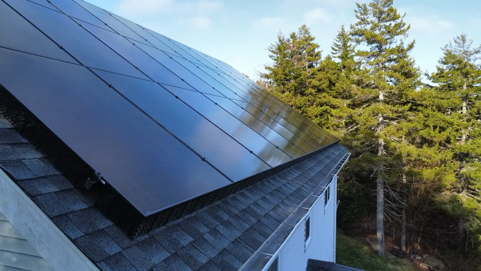 Close-up of rooftop solar panels installed on a home in Hammonds Plains, Nova Scotia